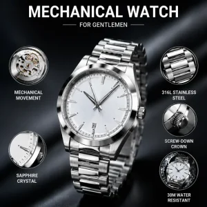 Men’s Mechanical Watch Sapphire Mirror Stainless Steel Case Wristwatch