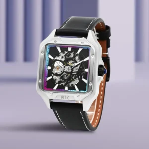 Men’s Mechanical Watch Skeleton Dial Chinese Automatic Movement Water Resistant Genuine Leather Silicone Strap