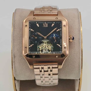 Men’s Mechanical Watch Stainless Steel Band Waterproof Display Band Mechanical Movement Glass Back Watch
