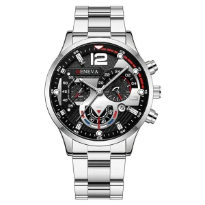 Men’s Mechanical Watch with Calendar, Stainless Steel Strap, Luminous Hands Wristwatch
