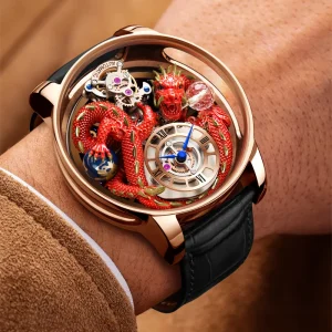 Men’s Mechanical Wristwatch with Hollow Dragon Design Automatic Movement Leather Band