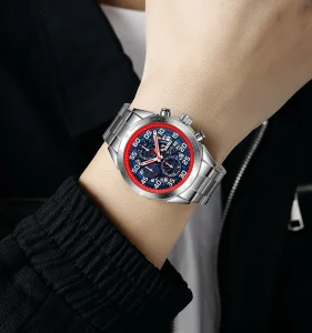 Men’s Metal Band Chronograph Watch 30M Waterproof Multifunction Alarm Stopwatch for Sport & Daily Wear