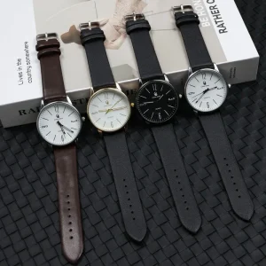Men’s Minimalist Ultra-Thin Large Dial Leather Strap Casual Student Quartz Watch