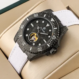 Men’s Miyota Automatic Mechanical Watch Analog Dial Carbon Fiber Case Nylon Band 10 Bar Water Resistance Custom Logo Option