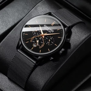 Men’s Multi-Function Fashion Watch with Steel Band Waterproof Quartz Chronograph Glow-in-the-Dark Business Style