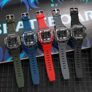 Men’s New Style Casual Sports Electronic Watch Fashionable Square Multifunctional Luminous Digital Dial Stop Watch Plastic