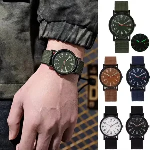 Men’s Nylon Strap Quartz Watch with Luminous Sports Feature Square Case Daily Work Wrist Watch