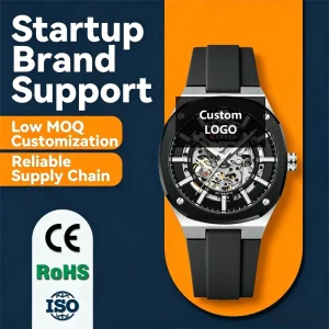 Men’s Open Work Automatic Mechanical Watch Hand Winding Silicone Strap Waterproof 30M Pointer Stainless Steel Case