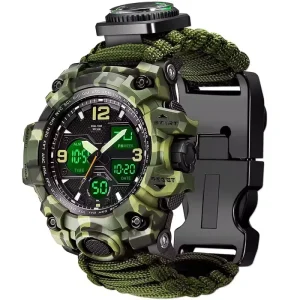 Men’s Outdoor Survival Sports Watch Dual Screen Analog Digital Watch Multifunctional Tactical Watch