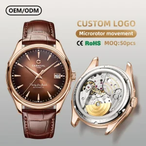 Men’s Pearl Rotor Automatic Movement Automatic Mechanical Wrist Watch Leather Band Water Resistant