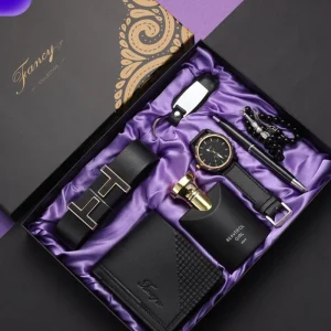 Men’s Premium Business Gift Set Watch Keychain Wallet Perfume Belt for Thanksgiving Christmas Father’s Day