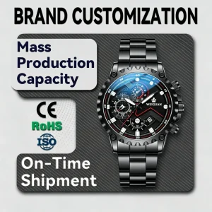 Men’s Quartz Alloy Case Mineral-Reinforced Glass Pointer Dial Luminous 30M Water Resistant Fashion Sports Watch 44mm Dial