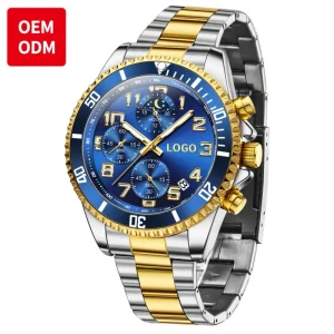 Men’s Quartz Chronograph Watch Alloy Case Stainless Steel Band 3BAR Water Resistant Casual Fashion
