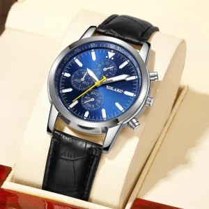 Men’s Quartz Chronograph Watch Black Dial Casual Three-Eye Decoration