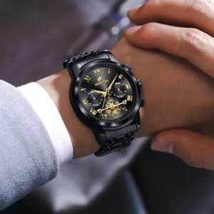 Men’s Quartz Chronograph Watch Luminous Fashion Luxury Casual Stainless Steel Waterproof Sport Wristwatch