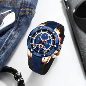 Men’s Quartz Sport Chronograph Watch Auto Date 30m Waterproof Silicone Strap