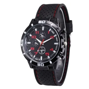 Men’s Quartz Sports Watch Breathable Silicone Strap Fashion Design Dial 43mm Glass Window 20mm Band Width Sports Quartz Watch