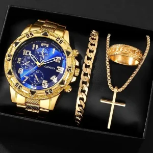 Men’s Quartz Watch Blue Light Glass Face Student Fashion Sports Zinc Alloy Strap Star Moon Like Watch