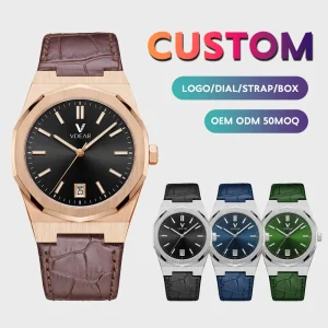Men’s Quartz Watch, Genuine Leather Strap, Waterproof, Date, Analog, Business Dress