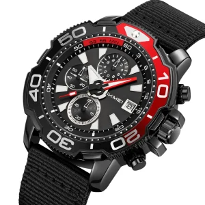 Men’s Quartz Watch Multifunction Dial Waterproof Nylon Strap Fashion Sporty Timepiece