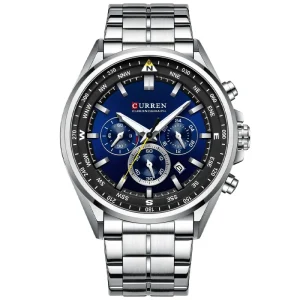 Men’s Quartz Watch Waterproof Calendar Chronograph Steel Belt Wristwatch (WA200)