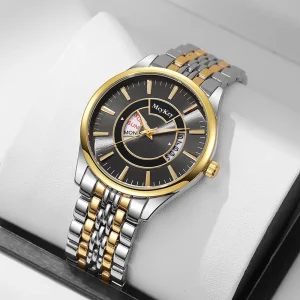 Men’s Quartz Watch with Dual Calendars Water resistant and Steel Band Design