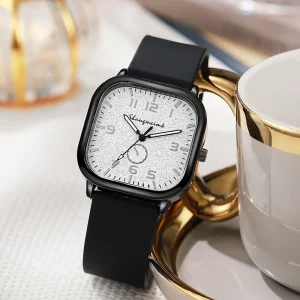 Men’s Quartz Watch with Square Alloy Case and Silicone Strap Eco-friendly Fashion Style