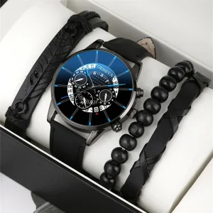 Men’s Quartz Watches 3 Piece Set Bracelet Watches Round Hands