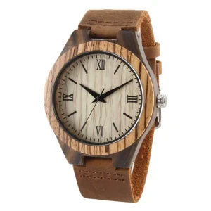 Men’s Quartz Wooden Watch Seiko Movement 45mm Natural Wood Dial Pointer 24mm Band Width Business Charm