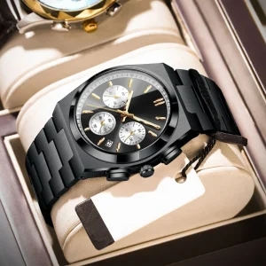 Men’s Quartz Wrist Watch Luxury Sport Stainless Steel 24-Hour Display Waterproof Chronograph Wristwatch