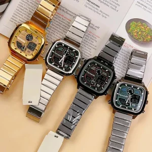 Men’s Retro Square Digital Water Resistant Luxury Stainless Steel Sports Watch FS5889 FS5892 FS5897 FS5896