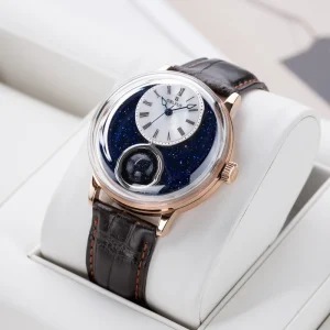Men’s Rose Gold Mechanical Watch Starry Sky Orbital Design 24 Hour Display Leather Strap Miyota Automatic Watch SCM S