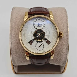 Men’s Rose Gold Open Heart Automatic Stainless Steel Watch Leather Strap Swiss Waterproof Casual Dress Wristwatch