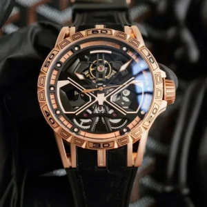 Men’s Rose Gold Skeleton Automatic Watch with Sapphire Crystal Luxury Business Sports Mechanical Wristwatch