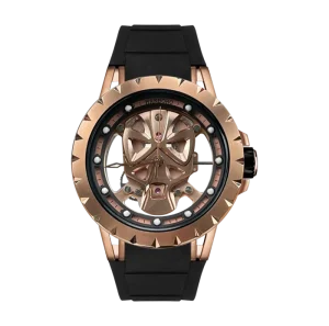 Men’s Rose Gold Skull Automatic Watch Fully Hollowed Out Mechanical Sports Declaration Silicone Band Crystal Dial