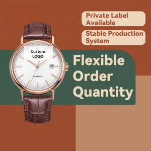 Men’s Rose Gold White Dial Luminous Date Automatic Mechanical Watch Sapphire Crystal Glass Waterproof Alloy Brown Leather Strap