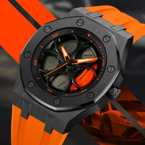 Men’s Rotating Dial Quartz Watch 3BAR Water Resistant Zinc Alloy Case Silicone Band Sport Big Dial