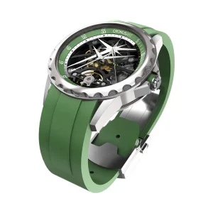 Men’s Round Skeleton Mechanical Watch 316L Stainless Steel Case Sapphire Crystal Double Push-button Clasp