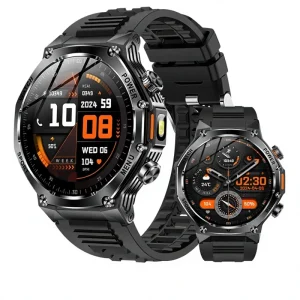 Men’s Rugged Outdoor Smart Watch IP68 Waterproof HR BP Sleep Health Monitor BT Call LED Torch Compass AI Voice Asst Long Battery