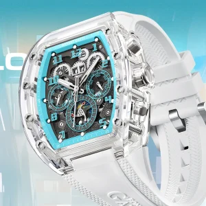 Mens Self Winding Mechanical Watch Large Face Rubber Strap Luminous Hands 30m Waterproof