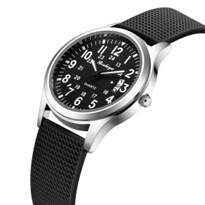 Men’s Silicone Quartz Sports Unisex 30M Waterproof Watch with Second Hand Glowing Easy to Read Dial