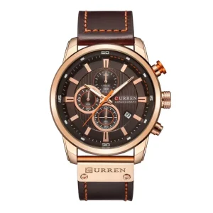 Men’s Silver Stainless Steel Strap Quartz Watch 8291 Waterproof Luminous with IPS Display and Leather Band