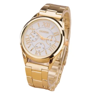 Men’s Simple Quartz Watch Gold Plated Stainless Steel Alloy Band 20mm Dial Casual Business Design