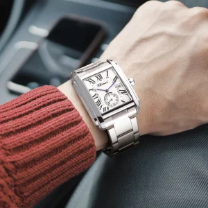 Men’s Simple Style Square Dial Calendar Luxury Quartz Watch Daily Wear