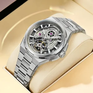 Men’s Skeleton Automatic Watch 42mm 316L Steel Sapphire Lens 50M Waterproof Mechanical Wristwatch Montre Homme