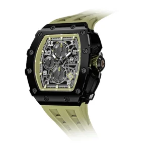 Men’s Skeleton Crystal Watch 50 M Waterproof Japan Movement Business Style Rubber Strap and Silicone Band