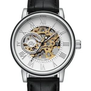 Men’s Skeleton Mechanical Moon Phase Sport Watch with Leather and Stainless Steel Band Sapphire Dial