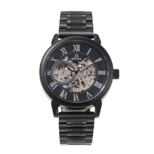 Men’s Skeleton Mechanical Watch Stainless Steel Automatic Wristwatch with Hollow Dial for Business