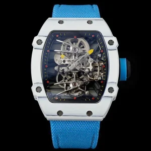 Men’s Skeleton Tourbillon Watch with Carbon Fiber Tonneau Case Business Sports Mechanical Watch