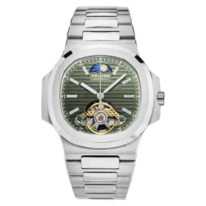 Men’s Sport Automatic Mechanical Watch 43mm Analog Dial Stainless Steel Strap Butterfly Buckle Casual Wristwatch